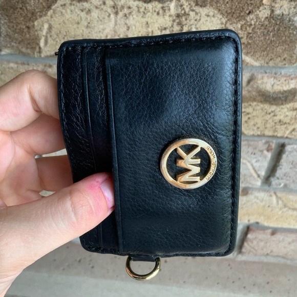 MICHAEL KORS Black Pebbled Leather Card Slim Small ID Sleeve Case Wallet Women’s - Picture 13 of 14